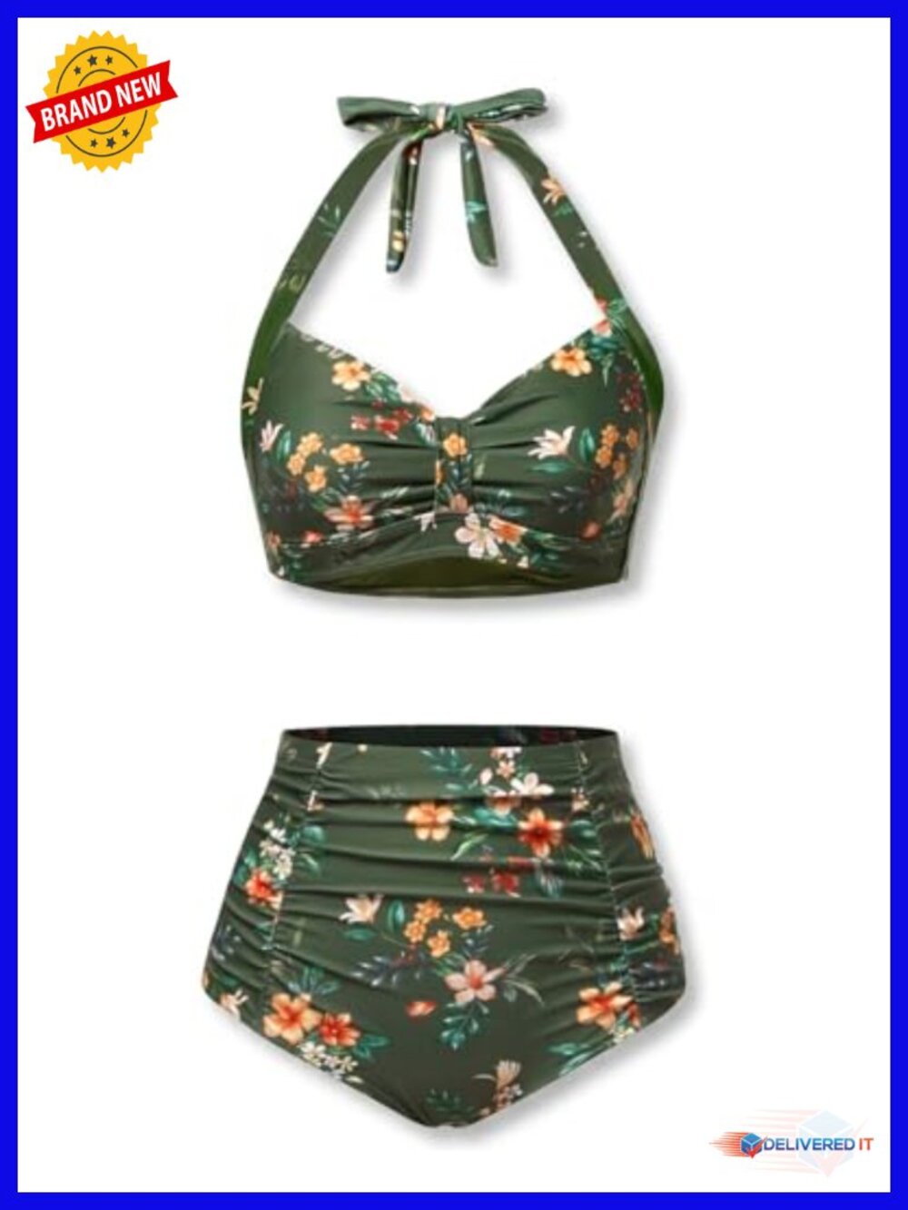 High Waisted Bikini Set Two Piece Tummy Control Swimwear Halter V-Neck